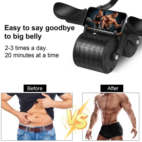 Bersauji 2023 New Ab Roller Wheel with Knee Mat &Timer, Automatic Rebound Abdominal Wheel, Ab Abdominal Exercise Roller with Elbow Support, Abs Workout Equipment Ab Exercise Roller for Women Men