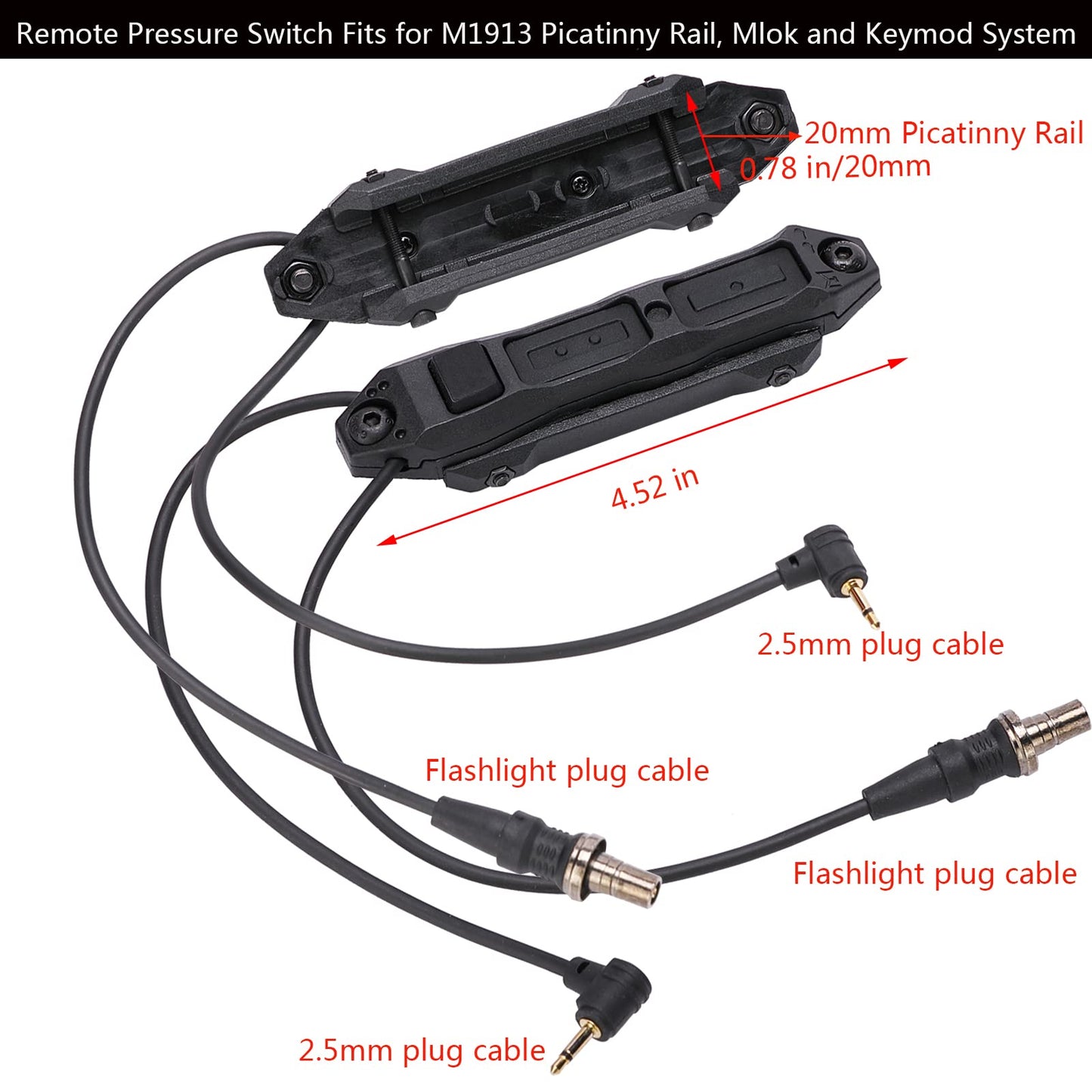 Fineonly Dual Remote Flashlight Pressure Switch Tactical Tape Switch with Tactical Light Plug and 2.5mm Plug Double Switch Control Light for Flashlight M300 M600 PEQ15 Airsoft and DBAL Series