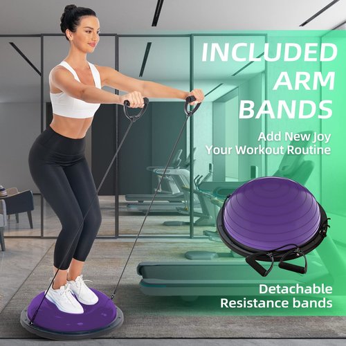DrfzCa Balance Ball Trainer-Half Ball for Yoga with Resistance Band and Foot Pump, Improve Workout Half Balance Ball,Exercise Balance Ball for Stability Training and Home Gym