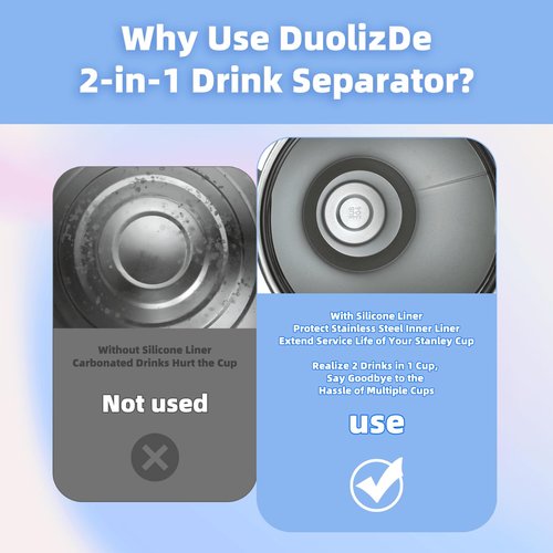 DuoLizDe Stanley Cup 2-in-1 Drink Separator with Detachable Lid, Stanley Cup Divider 40 oz, Drink Divider for Stanley, 2 Drinks in One Cup, Drink Separator oz fits Stanley 40 oz