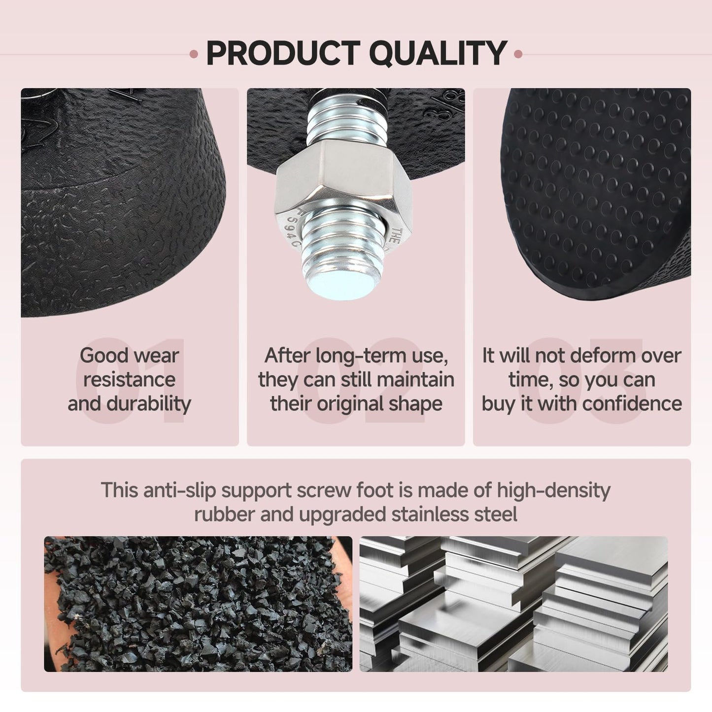 (4 Pack) Leveling Screw Foot Pads for Peloton Exercise Bike - Upgraded Stainless Steel 3/8" Leveling Screws, Anti-Slip Shock Absorbing, Noise Reduction Rubber Stabilizer Feet Replacement Parts