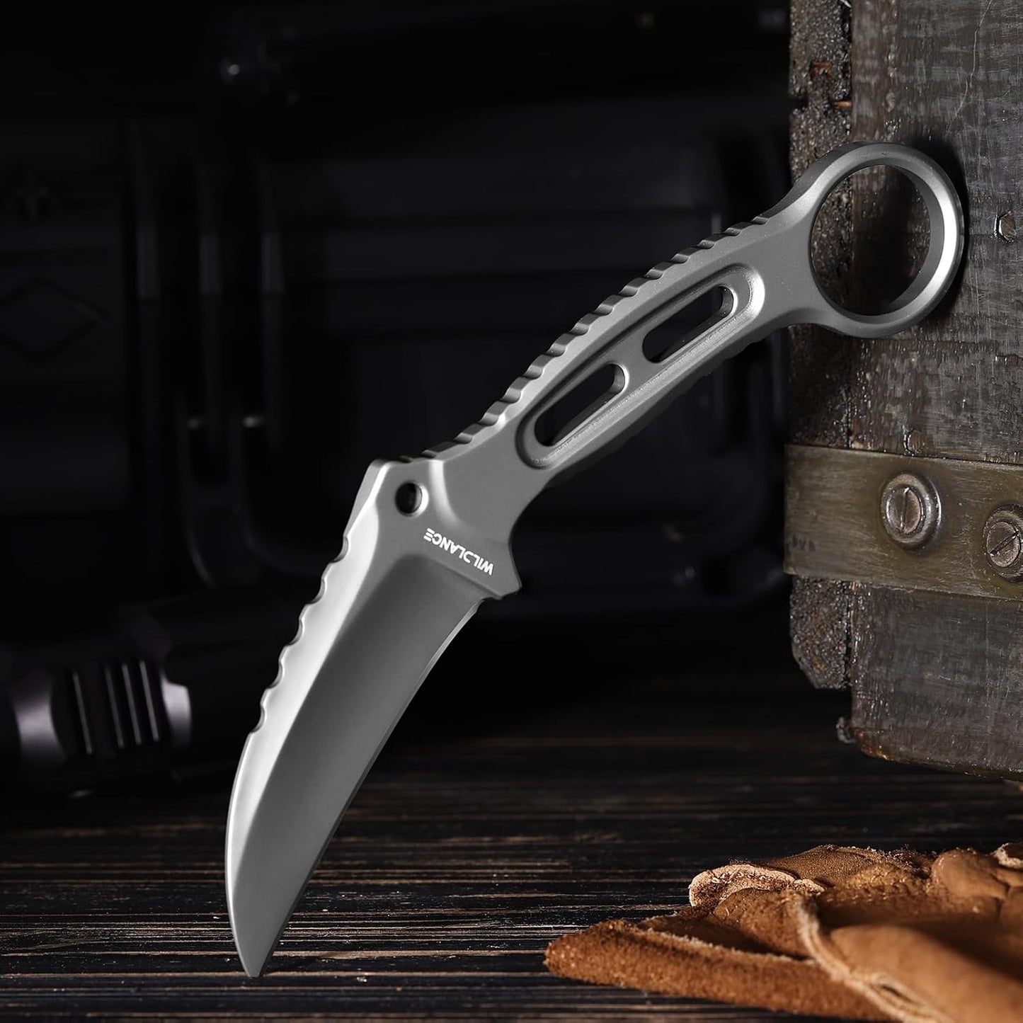 EDC Fixed Blade Knife with Sheath, Camping Knife Fixed Blade 3.3" DC53 Steel Outdoor Survival Blade Full Tang Hunting Knives for Men Women IB-01, Silver