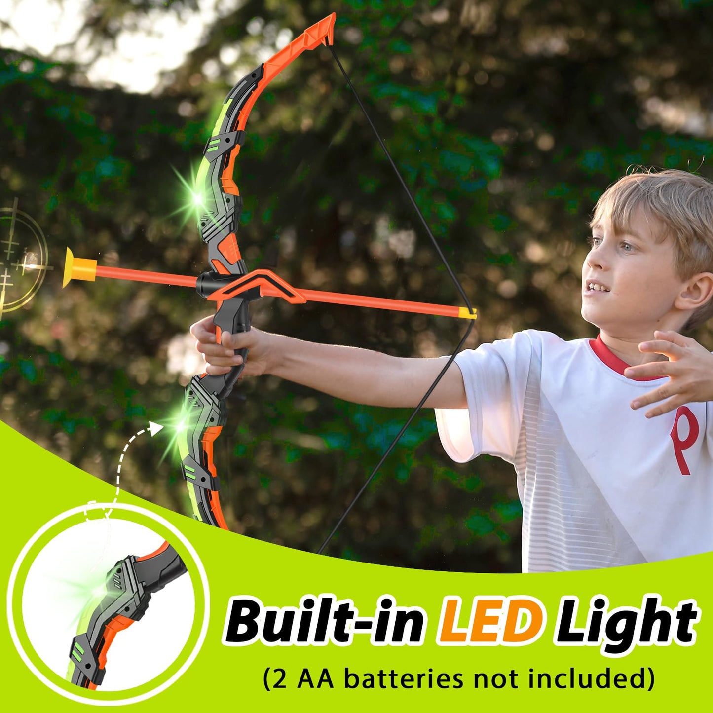 KIZJORYA Bow and Arrow for Kids 8-12, Upgraded Kids Archery Set with Automatic Moving Target, Sport Game Toy with 20 Suction Cup Arrows 2 Led Light Bows&Quivers, Gift for Boy Girl Age 3 4-6 10(2Pack)