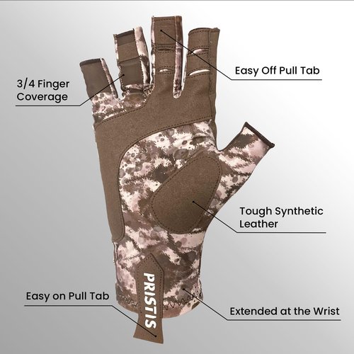 Pristis UPF 50+ Fishing Fingerless Gloves, UV Protection Breathable Thin Half-Finger Sun Gloves for Men Women Boys Kids Kayaking Paddling Hiking Sailing Canoeing Saltwater (Jungle CAMO, S - M)