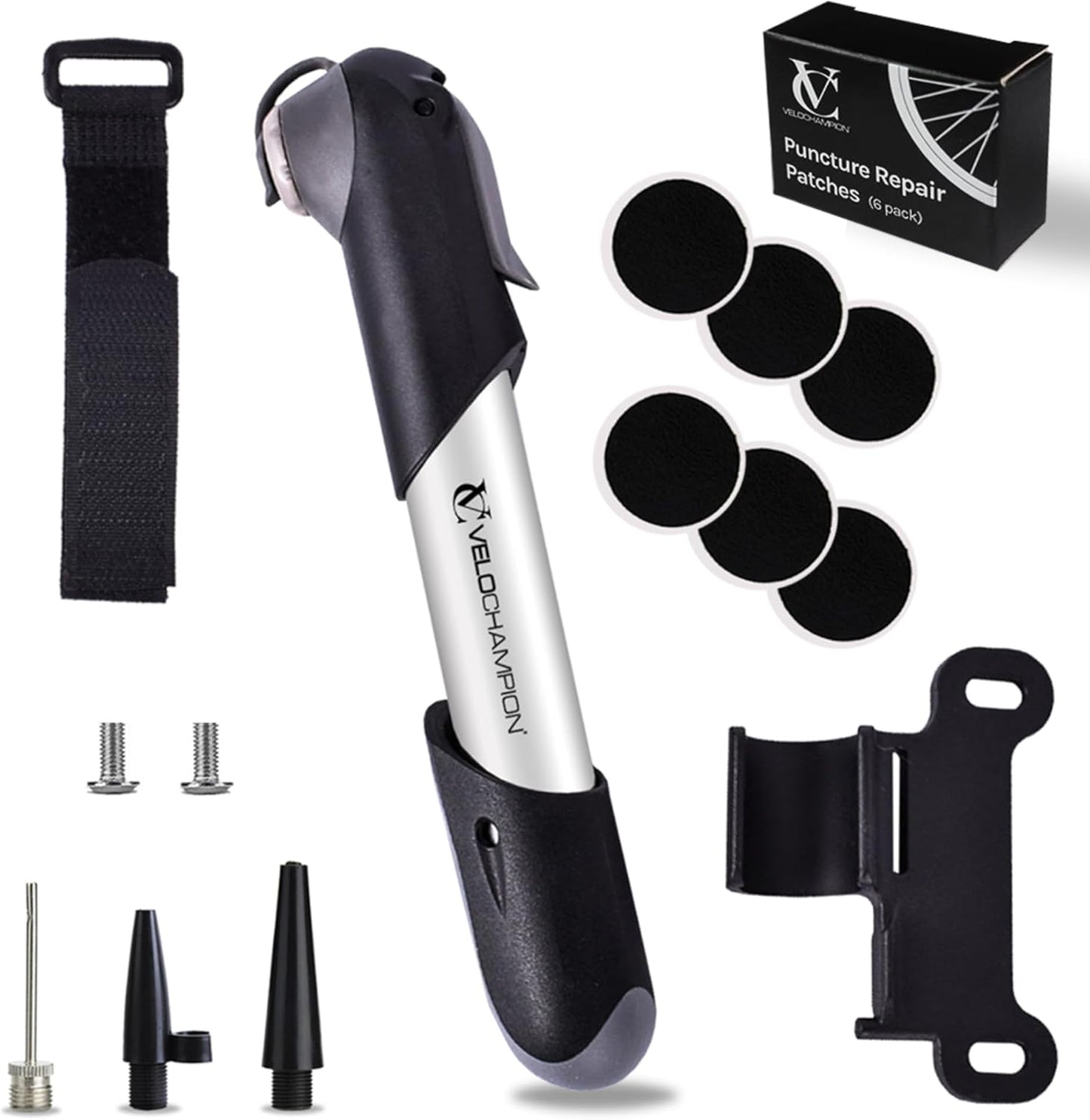 VeloChampion Alloy Mini Bike Pump Suitable for Presta, Schrader and Dunlop - Portable, Compact, Durable and Easy to Use