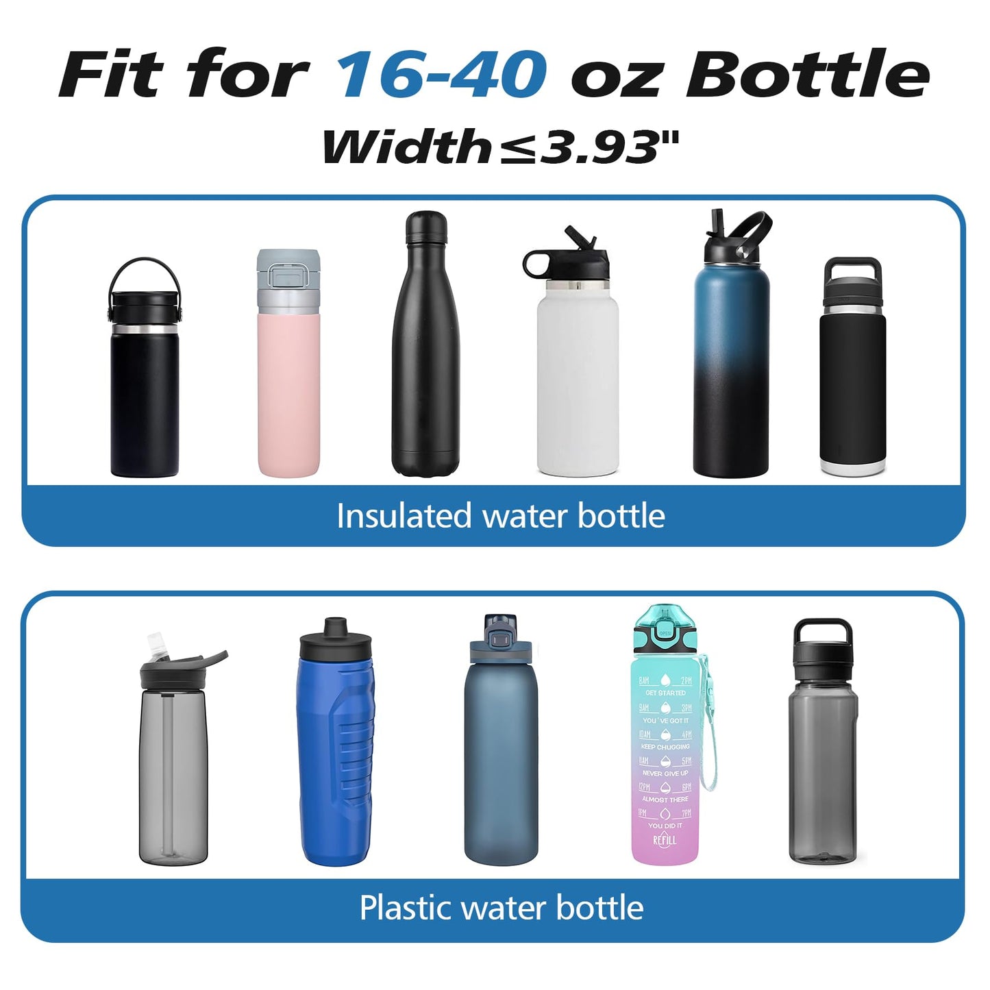 AceTreker 32 oz 40 oz Water Bottle Sling with 2 Pockets, Neoprene Water Bottle Holder with Strap, Sport Bottle Sleeve for Traveling, Walking, Camping-Purple