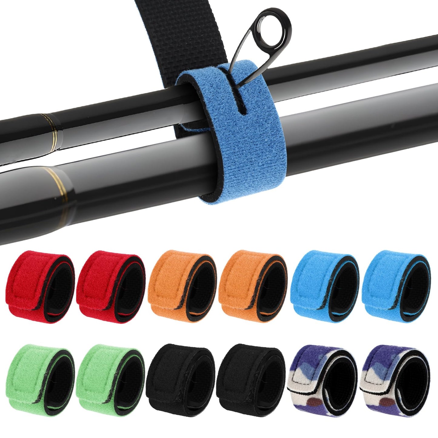 Jeffdad 12 Pcs Fishing Rod Straps, Fishing Rod Ties, Fishing Belt Fishing Rod Holder Strap, Elastic Fishing Tackle Ties Casting Rod Bands