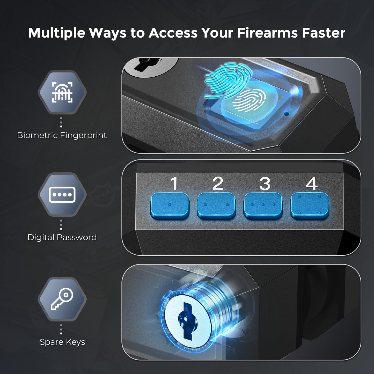 ONNAIS Defender SE Biometric Trigger Lock for Handguns, Rifles and Shotguns, Fingerprint Gun Trigger Lock with Keys, Keypad, Quick Release Gun Lock for Home, Travel, Car