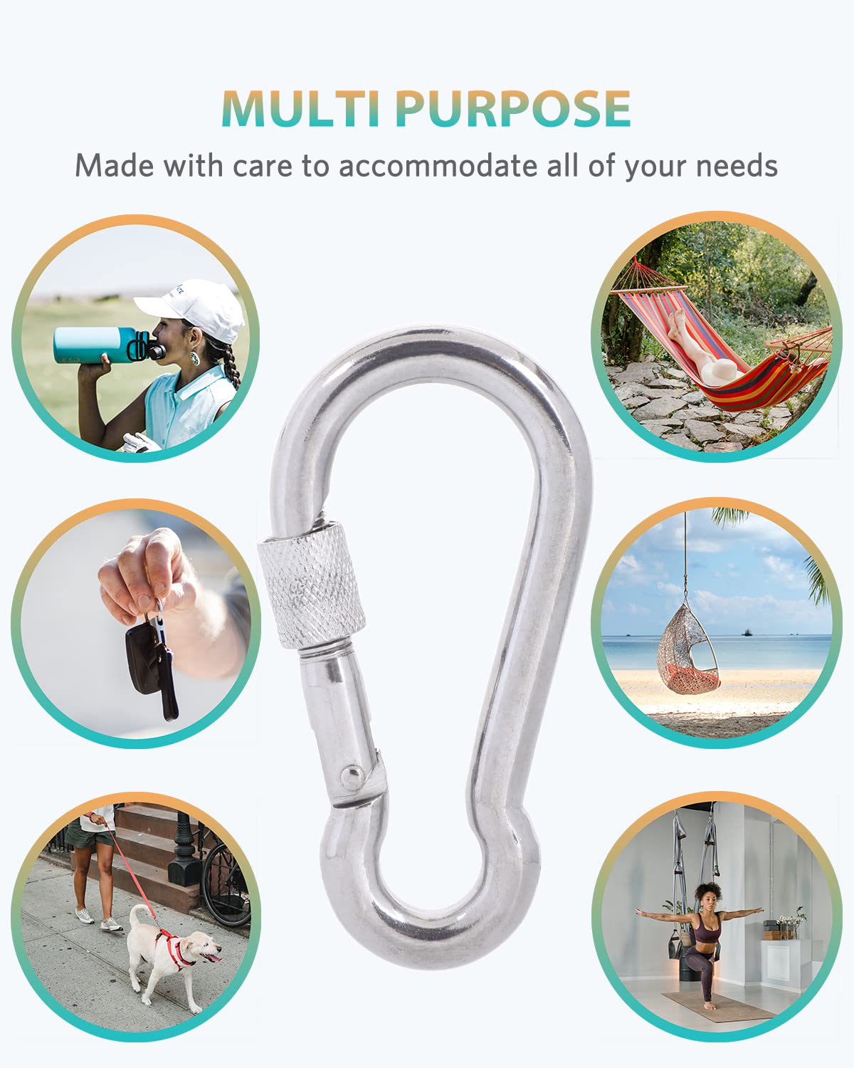 SEPWIK Carabiner Clips, 316 Stainless Steel Carabiner Clip, Heavy Duty Carabiner Hooks, Keychain Carabiners, Multi-Purpose Spring Snap Hook for Dog Leash, Outdoor Camping, Swing, Hammock