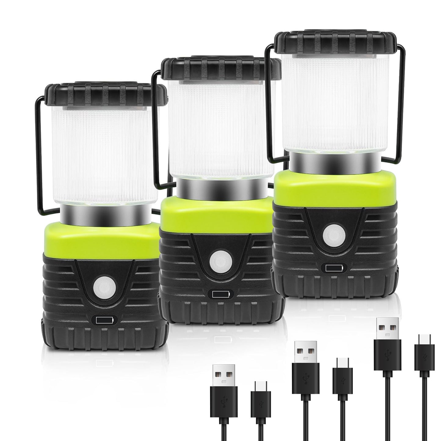 Jarxin 3PCS 6500K White Light LED Camping Lantern Rechargeable 1000LM, 4500mAh Power Bank, Flashlight for Hurricane Emergency, Hiking, IP44 Waterproof Lantern(Black)