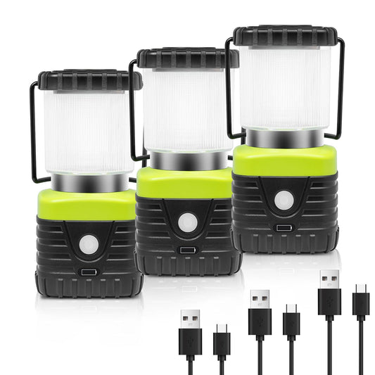 Jarxin 3PCS 6500K White Light LED Camping Lantern Rechargeable 1000LM, 4500mAh Power Bank, Flashlight for Hurricane Emergency, Hiking, IP44 Waterproof Lantern(Black)
