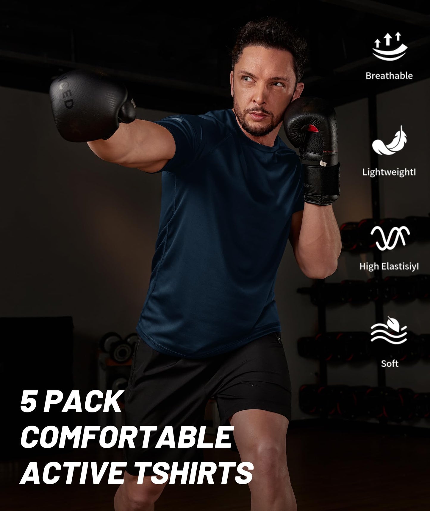 Little Beauty 5 Pack Workout Shirts for Men Mesh Fast Dry Gym Shirts Moisture Wicking Short Sleeve Running Shirts Navy/Red/White/Grey/Black 3XL