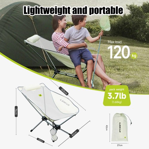 LEKUI Portable Folding Camping Chair,Lightweight Aluminium Alloy Chair Nylon Chair Fabri,Suitable for Outdoor Camping,Beach,Picnic,Barbecue,Fishing,Climbing (Beige-Long)
