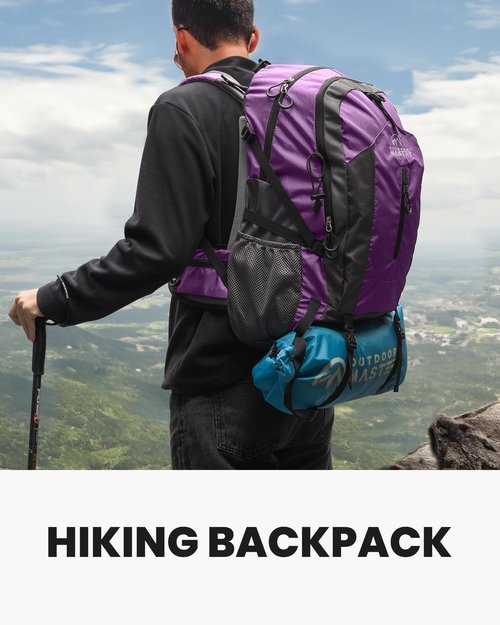 OutdoorMaster 50L Hiking Backpack with High Strength Aluminum Support, Lightweight Travel Daypack with Rain Cover, Waterproof Camping Bag for Men Women -Purple