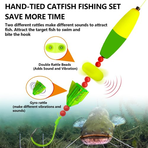 NGOFF-Catfish Bait Strange Cat Fish Rig Catfish Rattle Floater Catfish Tackle (8/0、40LB)