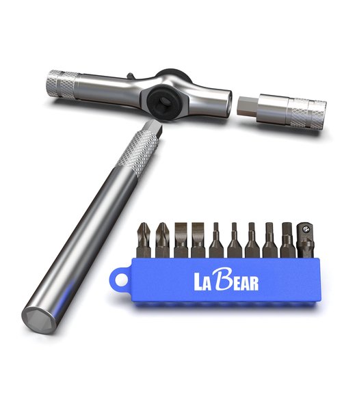 LABEAR- 12-in-1 Bike Multitool with Ratchet Wrench – Compact Folding T-Handle Repair Kit for Road & Mountain Bikes, Portable Cycling Maintenance Tool Set