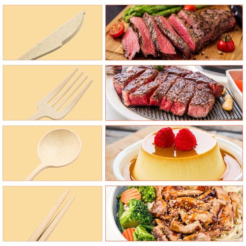 ZGQHZR 4 Sets Reusable Utensils Set with Case,Camping Cutlery Set Travel Silverware Set with Case Lunch Utensils Set for Work,Utensil Sets for Lunch Picnic Daily Use Outdoor (Beige)