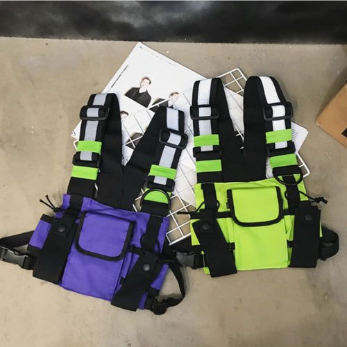Maizoon Multi Pocket Chest Bag Two-Way Radio Walkie Talkie Hands-Free Pack with Phone Holder Hip Hop Street Adjustable Shoulder Strap Vest Suitable for Outdoor Sports Cycling and Hiking Green