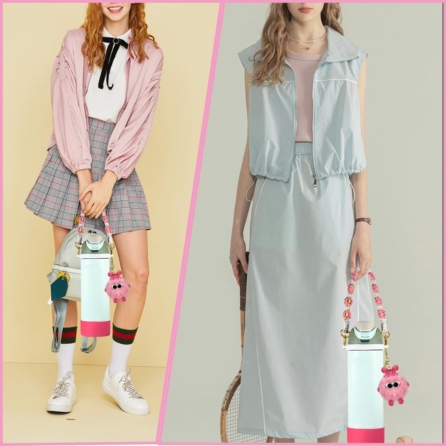 Accessories Set for Owala Water Bottle 24 oz 32 oz 40 oz, Anti-slip Silione Boot, Hand-woven Water Bottle Handle Strap and Keychain Charm included, Compatible with Owala freesip