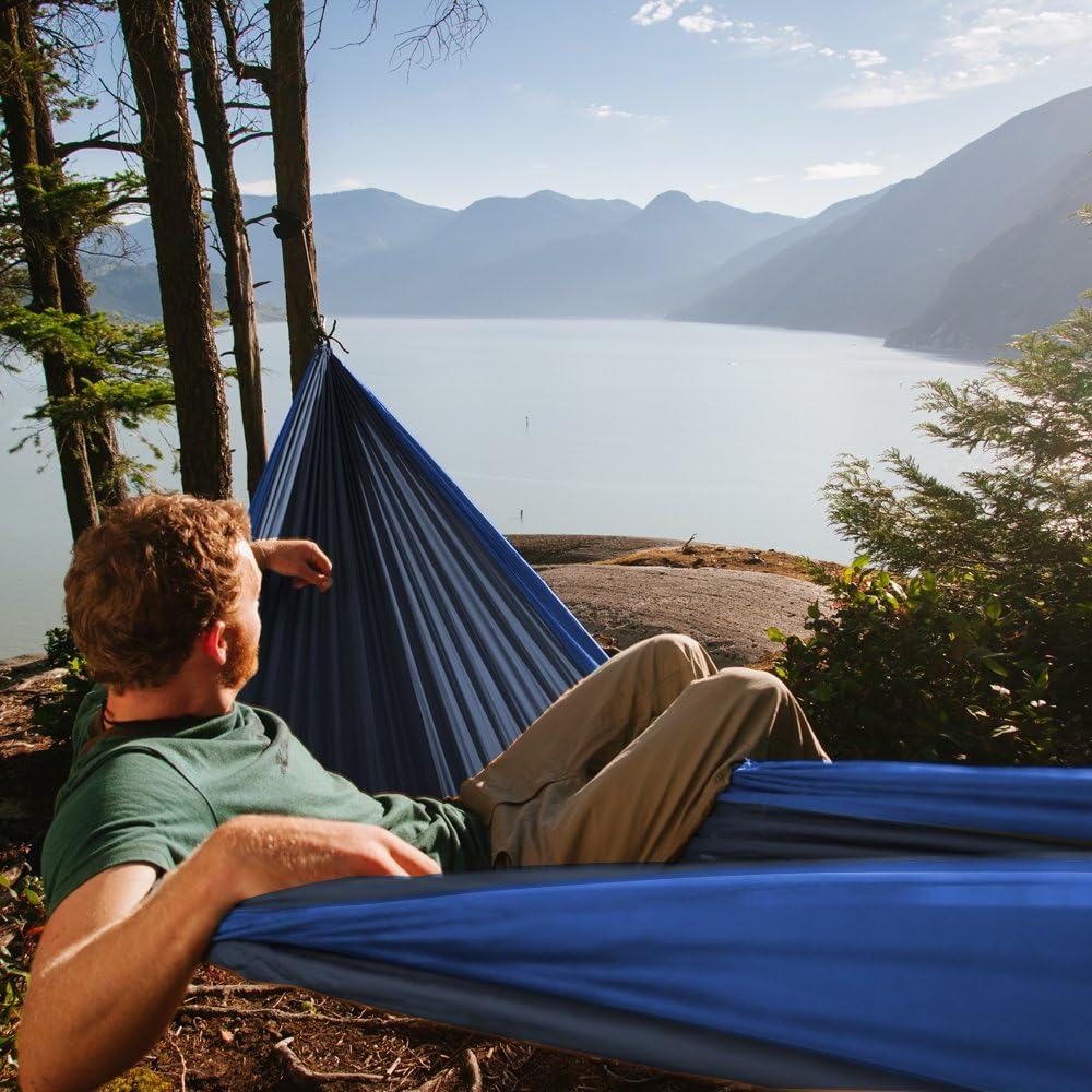 Neolite Single Camping Hammock - Lightweight Portable Nylon Parachute Hammock for Backpacking, Travel, Beach, Yard. Hammock Straps & Steel Carabiners Included
