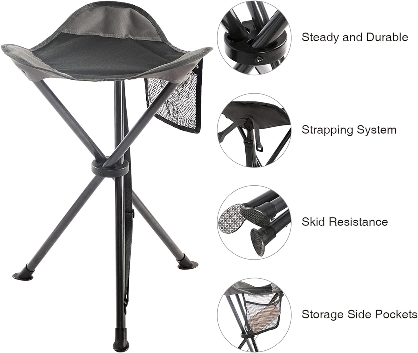 Portal Tall Folding Tripod Stool for Outdoor Camping Walking Hunting Hiking Fishing Travel, Support 225 lbs