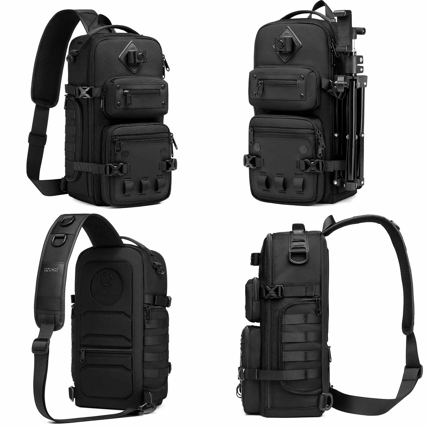 Uaskmeyt Sling Bag for Men, Tactical Sling Backpack Shoulder Crossbody Bag Waterproof Anti-Theft Travel Sports Bag Large Capacity for 12.9 inch Ipad (Black)