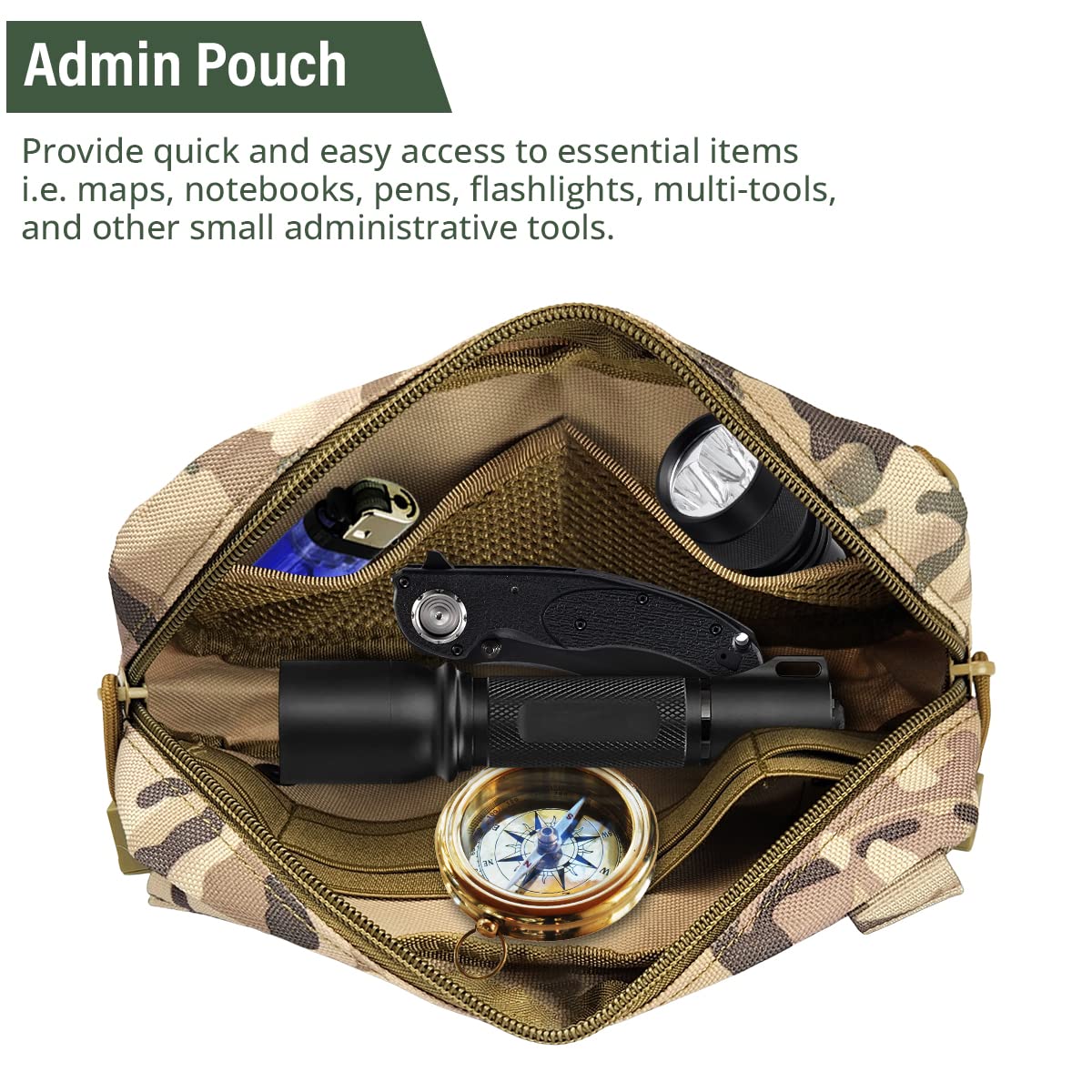 GearHill Tactical Admin Pouch, Molle Utility Pouch, Premium Quality Nylon 1000d Materials Tactical Vest Pouch, Multi-Purpose EDC Pouch Organizer (Camaflouge)
