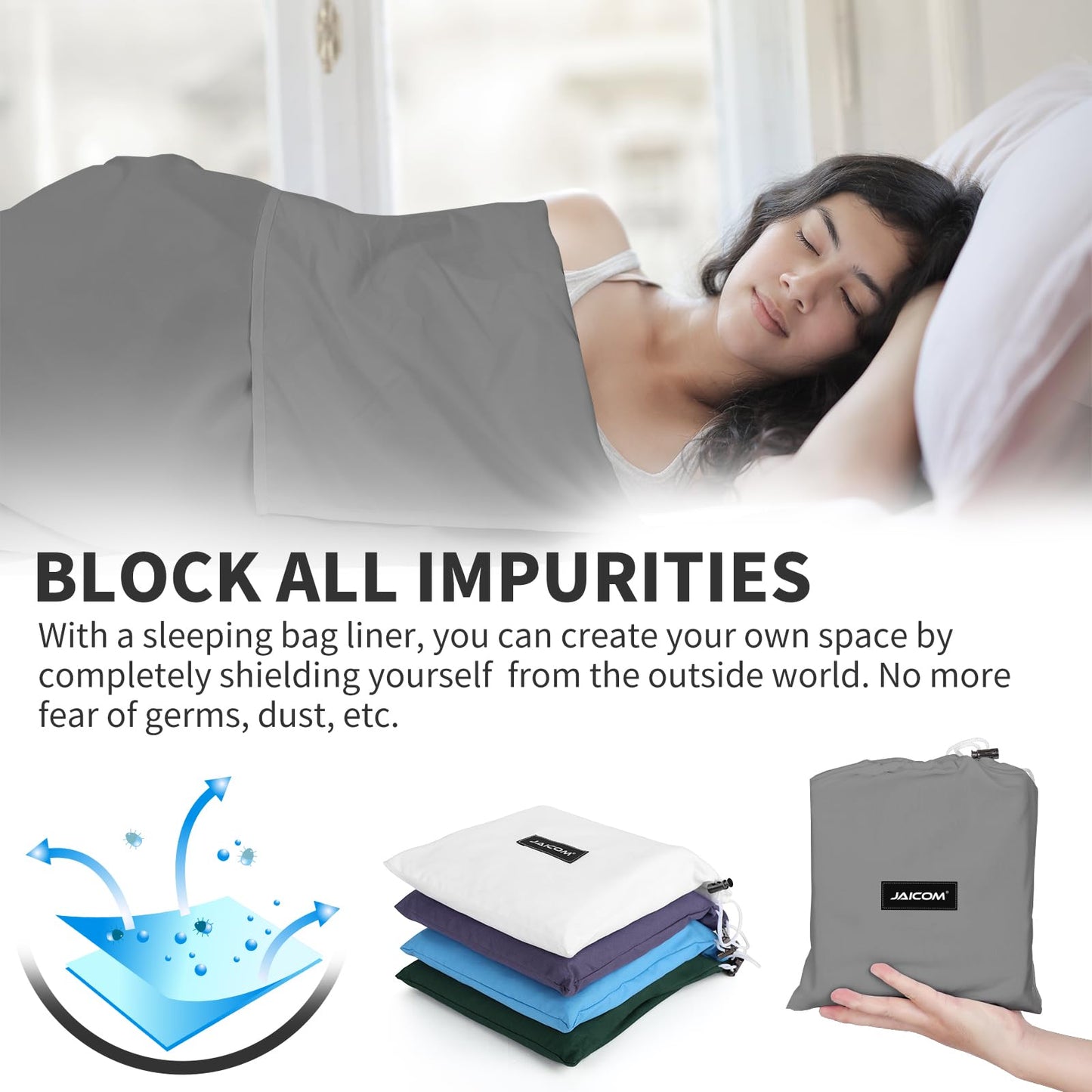 JAICOM Sleeping Bag Liner - Travel Sheet & Adult Sleep Sack, Lightweight Double Travel Sheet Camping Sheets for Backpacking, Hotels & Hostels, Outdoor