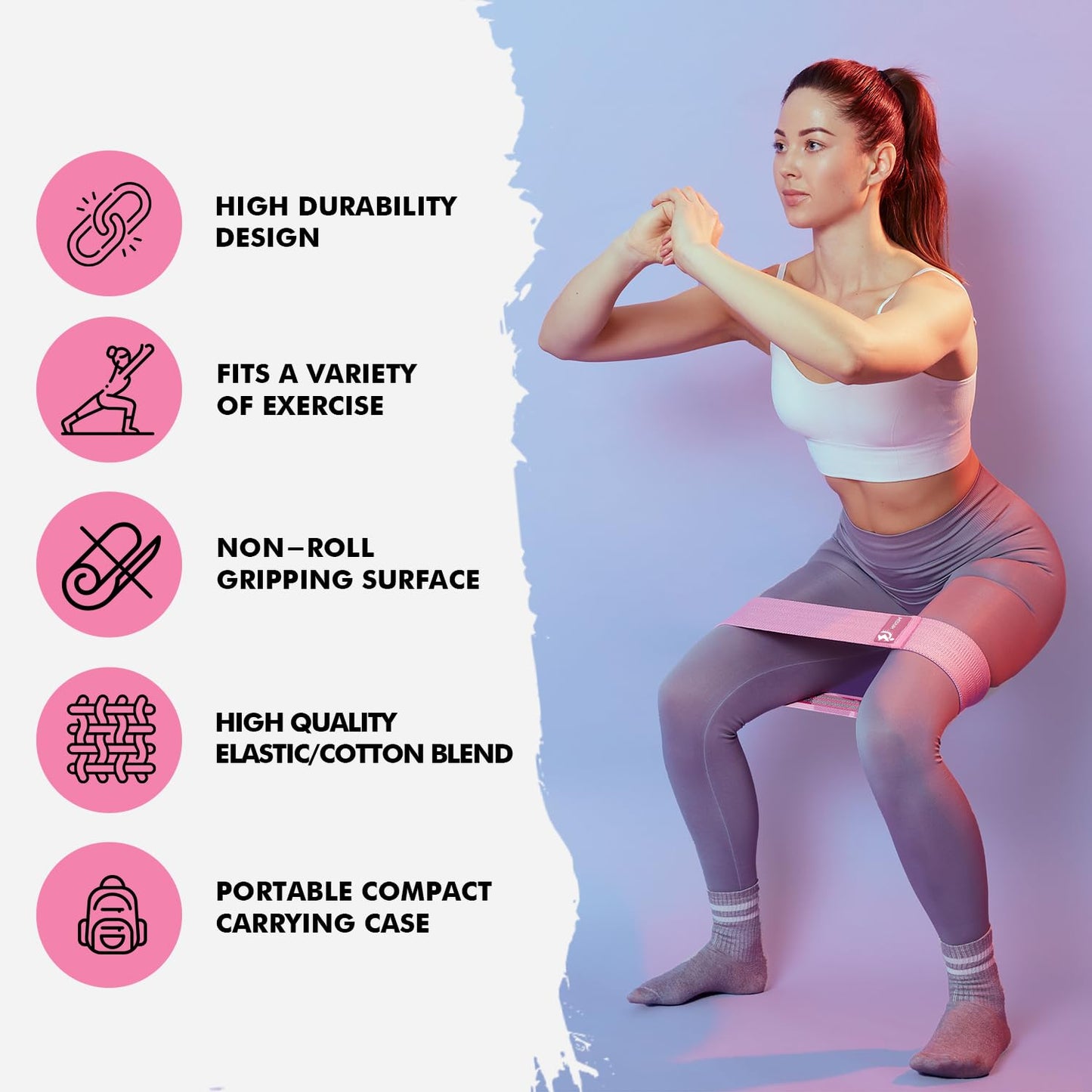 Fabric Resistance Bands for Working Out, 6pcs Band Set, 3pcs Non-Slip Booty Bands 3pcs Loop Exercise Bands for Leg, Glutes, Hip Elastic Bands for Gym, Home Fitness, Pilates, Yoga for Women and Men