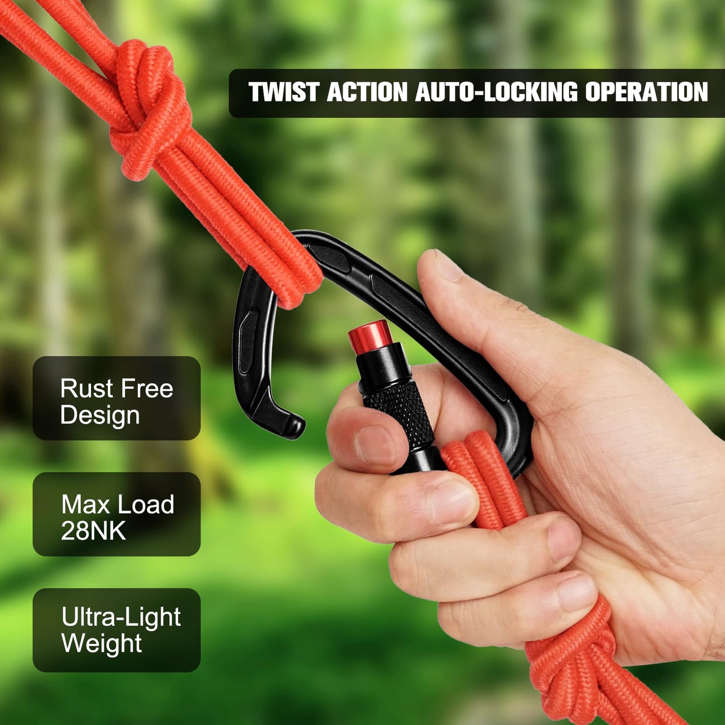 Auto Locking Carabiner Clips - 28KN (6172lbs) Heavy Duty Caribeaners ，4PCS Large Carabiner Clip for Keychains，Hammock，Camping, Gym, Hiking, Outdoor ，Dog Leash