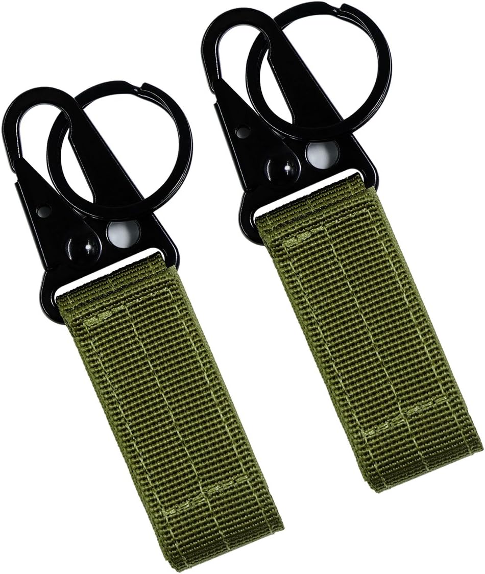 FAIRWIN Tactical Gear Clip, Nylon Key Ring Holder or Belt Keeper Military Utility Hanger Carabiner Molle Hook, Black, Tan, Green