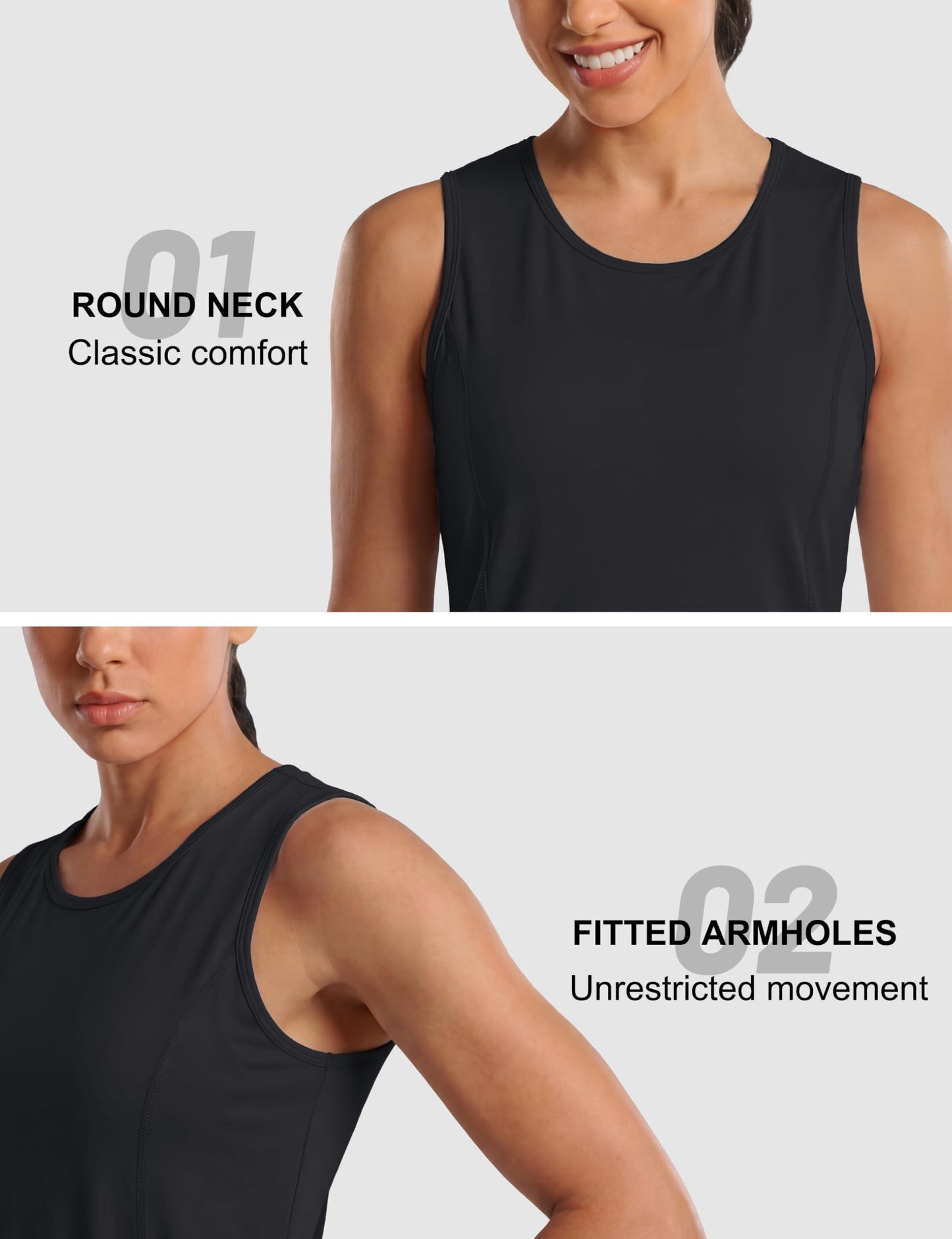MAGCOMSEN Womens Tank Tops Workout Sleeveless Moisture Wicking Shirts Athletic Gym Sun Protection Dry Fit Black L