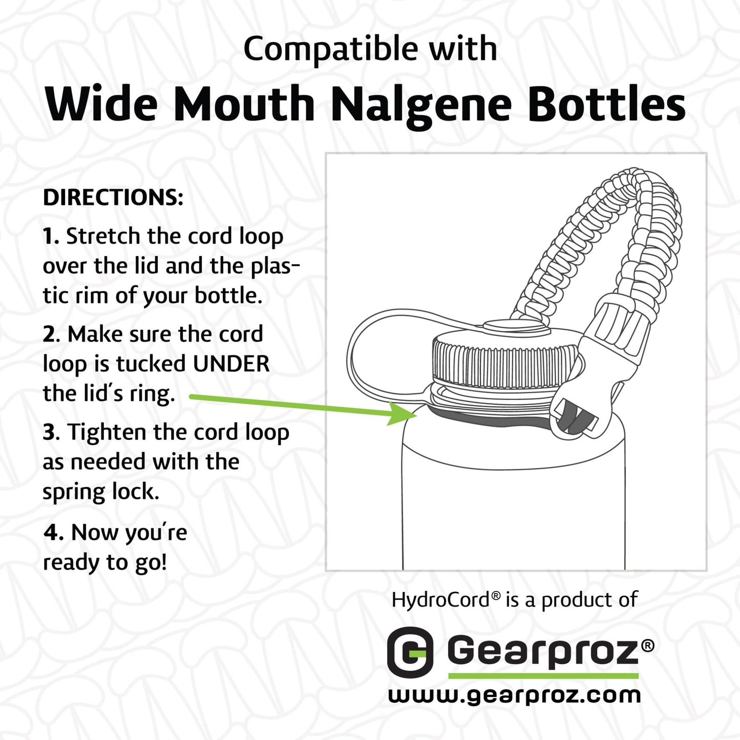 Gearproz Hydrocord Handle for Nalgene Water Bottles, Fits Wide Mouth Water Bottles, Durable Carrier, Secure Accessories, Compatible with 32oz, 36oz, 48oz Water Bottle (Yellow)