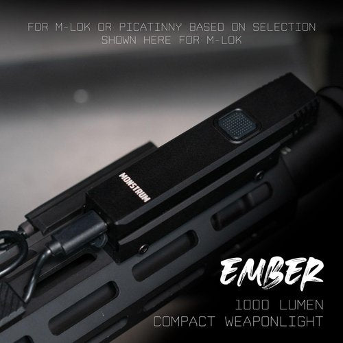 Monstrum Ember 1000 Lumens Low Profile Weapon Light | USB-C Rechargeable | Includes Remote Pressure Switch and Cable Clips | Black | Compatible with M-LOK