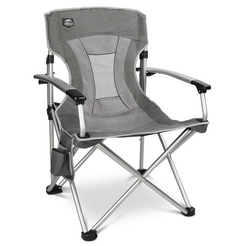 LANMOUNTAIN Lightweight Folding Hard Arm Camping Chair,Mesh Back,Heavy Duty,Padded Backpack Camp Chair w/Cup Holder,Cooler Bag for Adults Garden Parties,Grey