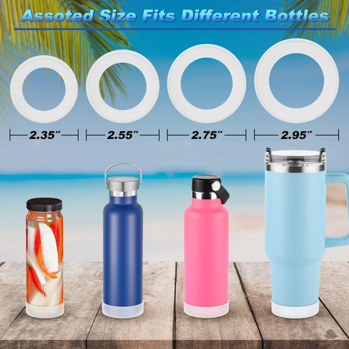 Cosmos 4 Pcs Water Bottle Protective Bottom Sleeve Boot Anti-Slip Bottom Cover Bottle Bumper Compatible with Hydro Sport Flask 12-40 Oz Water Tumbler Mug Cup, Silicone, Assorted Sizes (Frosted Clear)