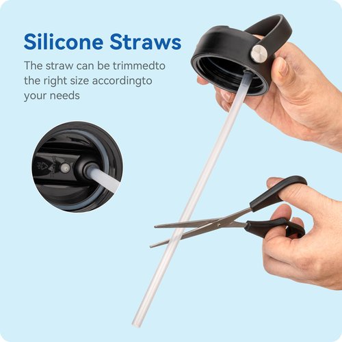 Prurex Straw Lid for Hydroflask 12 16 18 20 32 40 64 oz,Replacement Lids with Straw for Hydro Flask Wide Mouth Water Bottle,Flex Straw Cap Accessories Top Fits Thermoflask&Iron Flask(Black)