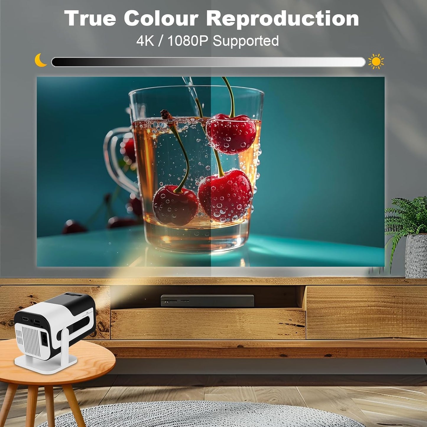 Mini Projector, HY300 PRO Portable Projector, Support 4K 1080P with Dual-Band WIFI6 5G Wireless 5.0 Bluetooth Android 11, 180° Rotatable, Auto Keystone Correction, 35"-130" Screen Video Projector