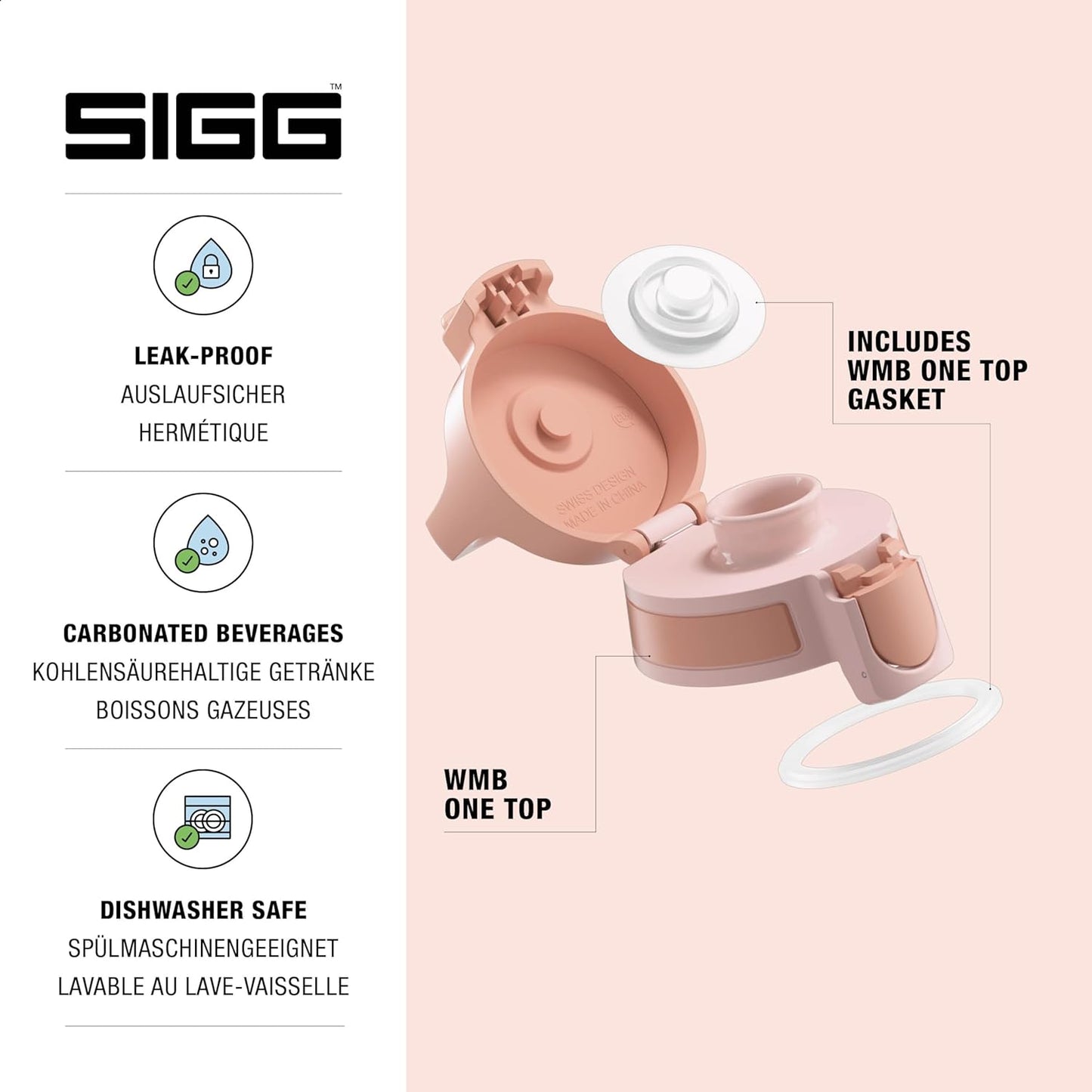 SIGG - WMB ONE Top (One Size) - Replacement Lid Wide-Neck Water Bottles - Flip Top - Gasket Included - Accessories
