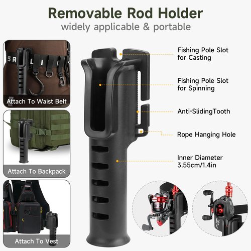 SAN LIKE Adjustable Fishing Rod Holster Waist Wading Belt for Men - Nylon Wader With Portable Pole Inserter for Fly Surf Kayak Casting Spinning Gear (Black)