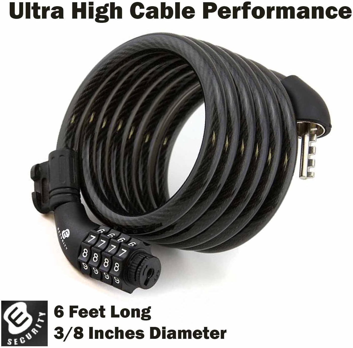 Secure Etronic 6ft Coiled Bike Lock - Resettable Combo Lock with Mounting Bracket