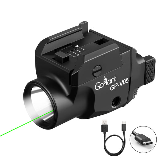 1500 Lumens Aircraft-Grade Aluminum Compact Pistol Flashlight, Picatinny Flashlights Laser Weapon Light, Subcompact Tactical Pistol Lights,Green Laser Light Combo for Handgun, Rechargeable Gun Light