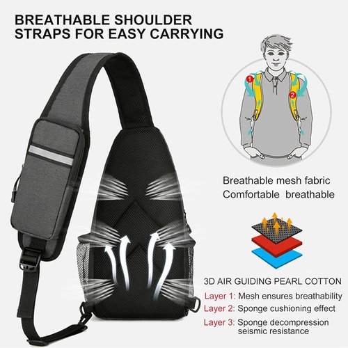 DOJUNS Crossbody Bags Sling Backpack, Sling Bag Cross body Shoulder Bag for Men and Women Chest Bag Travel Hiking Daypack (Dark Grey)