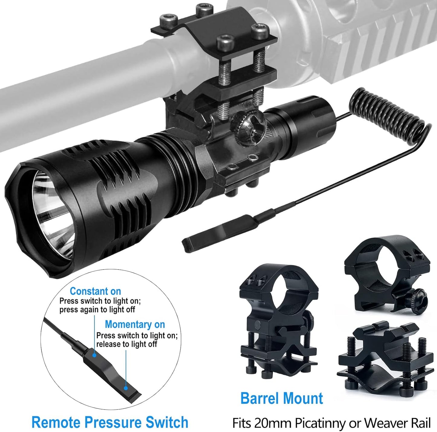WINDFIRE WF-802 350 Lumens Tactical Green Flashlight 250 Yards Long Range Throwing LED Predator Light Coyote Hog Fox Varmint Hunting Torch with Pressure Switch & Barrel Mount