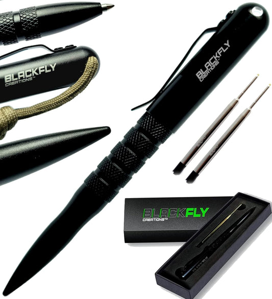 Tactical Pen Self Defense Weapon EDC Survival Tool, SWAT Military Police Gear Glass Breaker Kubaton, Drilled Cap for Lanyard or Keychain, 2nd Ink Refill & Gift Box Gray or Black 100% Quality Guarantee
