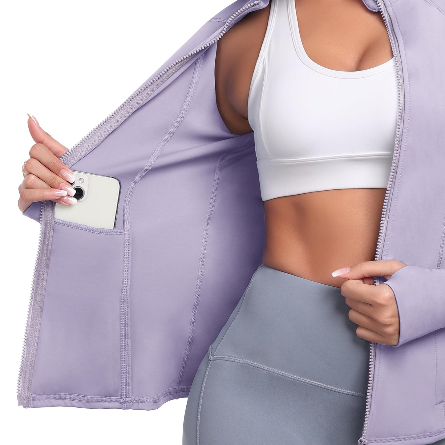 Cighay Women's Athletic Full Zip Lightweight Workout Jacket With Pockets Running Slim Fit Yoga Sportwear With Thumb Holes