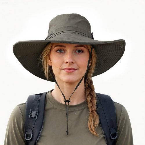 OZERO Sun Hats for Women: Gardening Hat Wide Brim Beach UV UPF Sun Protection - Breathable Cotton Outdoor Travel Hiking Beach Summer Hat with Fold-Up Brim, Green