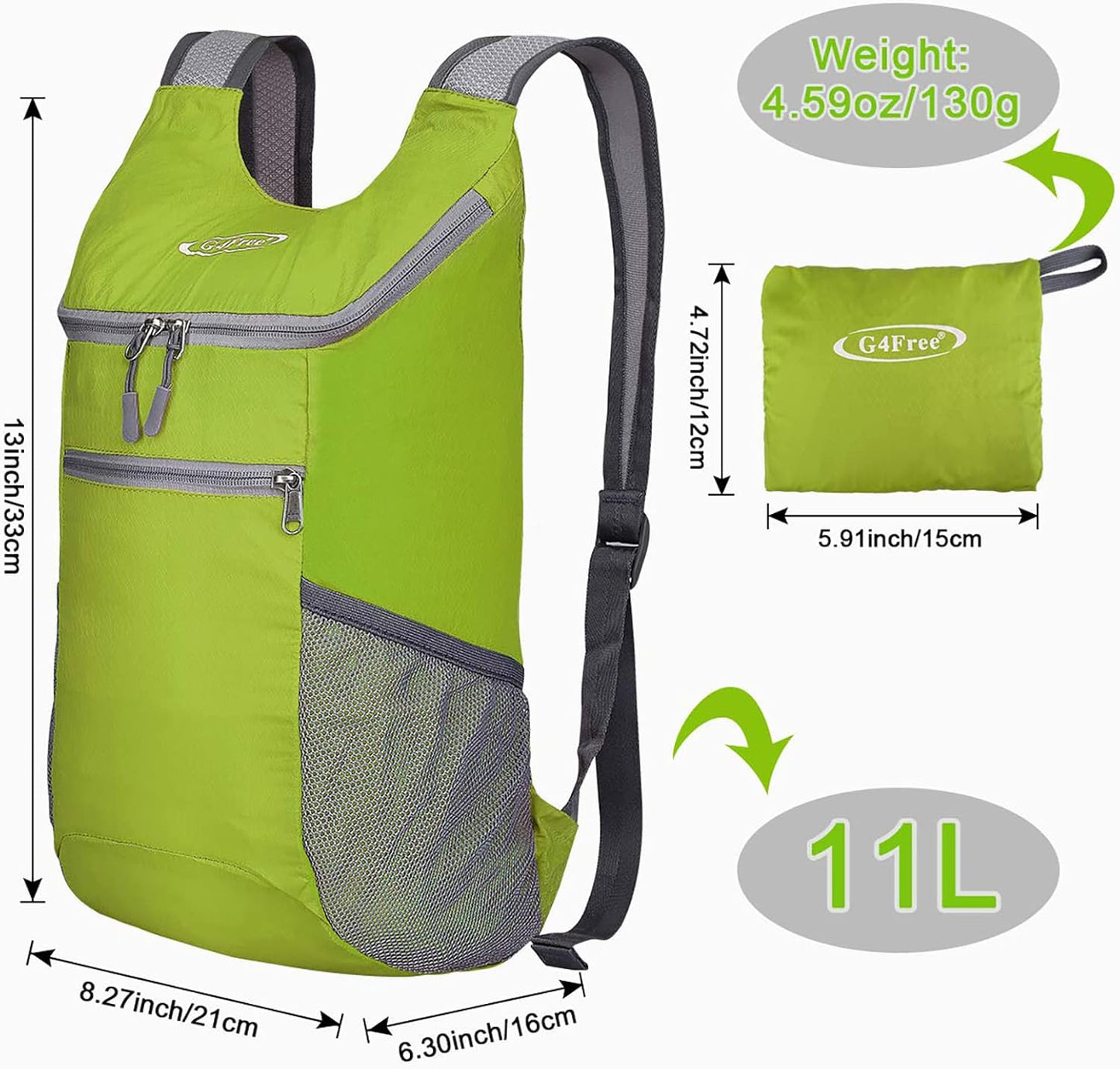 G4Free Lightweight Packable Hiking Backpack for Men Women Small Hiking Daypacks Foldable Shoulder Pack Casual Outdoor Bag 11L