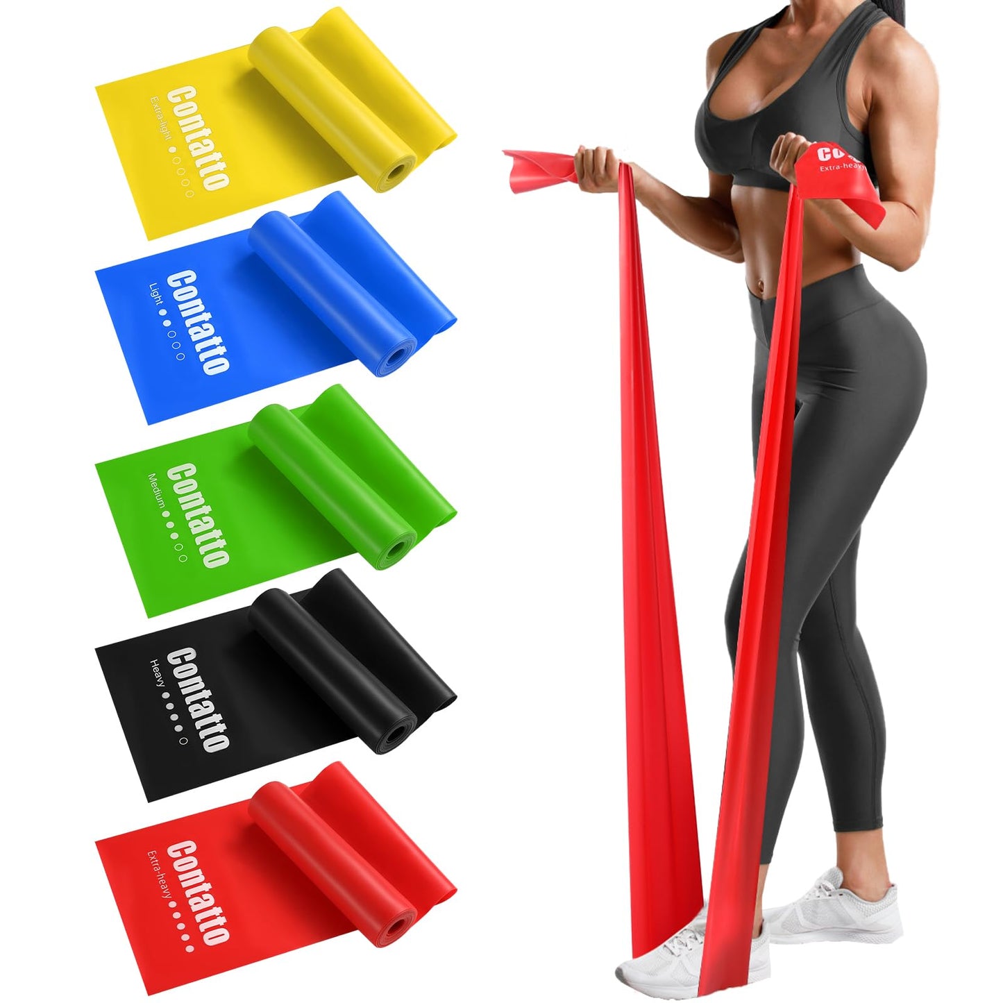 Exercise Bands Resistance Bands for Working Out, Workout Bands with Different Strengths, Elastic Band for Exercise, Physical Therapy Equipment, for Yoga, Strength Training, Pilates, Stretching