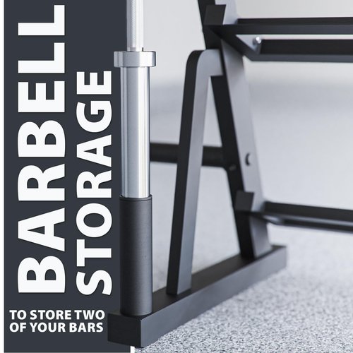 Synergee 3-Tier Dumbbell Storage Rack with 2 Barbell Holders and 4 Weight Plate Pegs – Holds 1" and 2" Weight Plates – All-in-One Home Gym Equipment Organizer